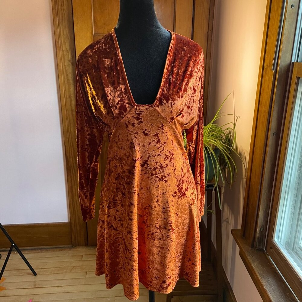 Burnt Orange Velvet Mini Dress 4 (XS-S)| Thanksgiving Fall Party Y2K Witchy